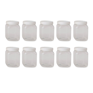 10x 250g Plastic Honey Jars + Lids - Square Clear Food Grade Packaging Containers